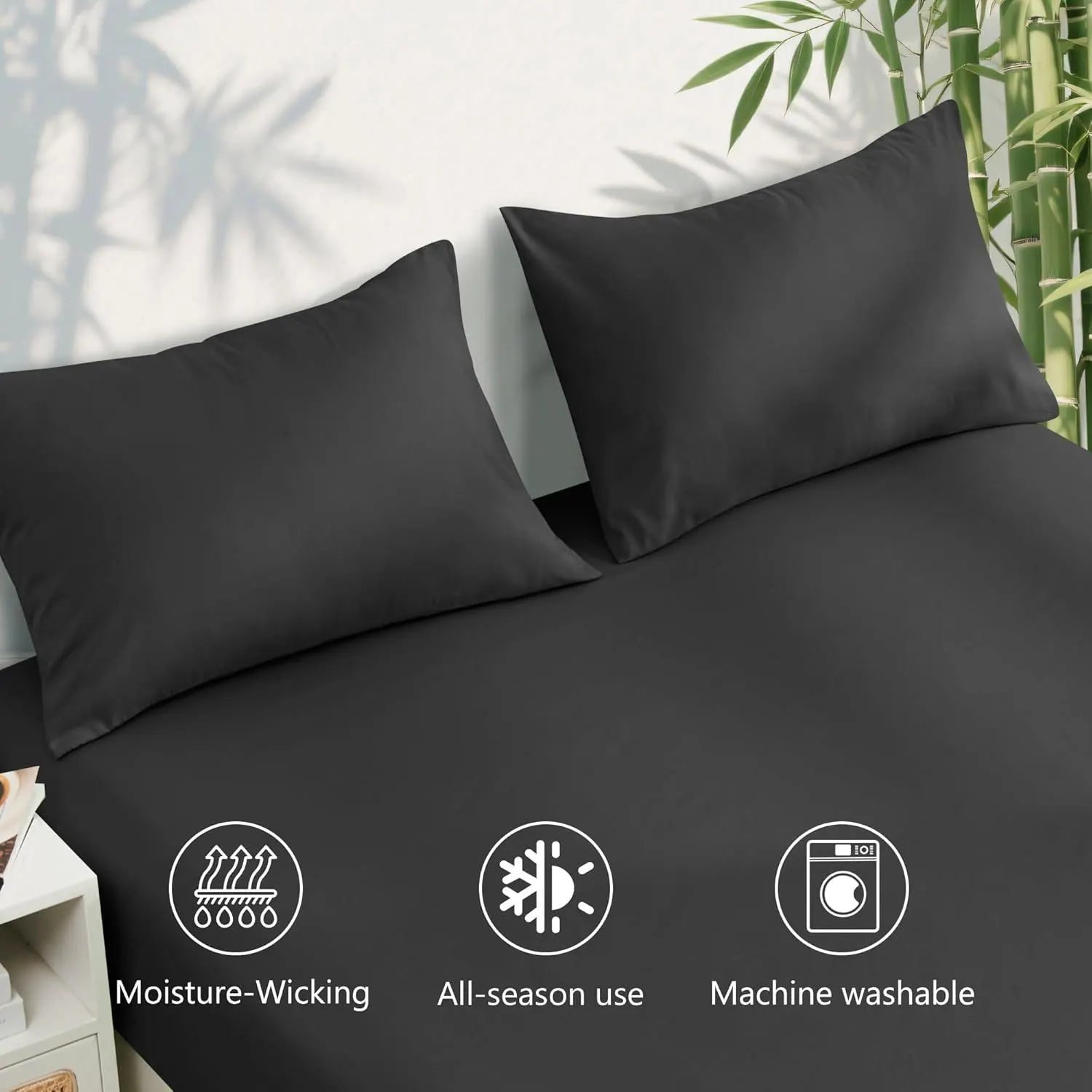 4 Piece Ultra Soft Bamboo Breathable Sheet Set -Hotel 2000TC Breathable Bed Sheets Set with 37 Centimetre Deep Pocket-Breathable Sheets for Hot Sleepers(Black,King) - Image 5