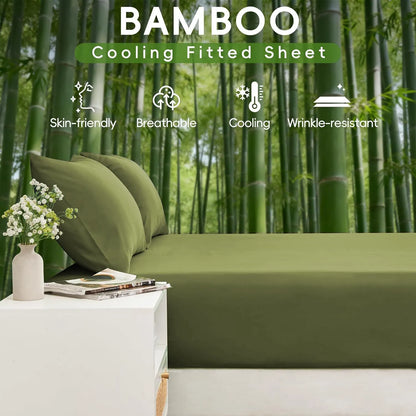 4 Piece Ultra Soft Bamboo Breathable Sheet Set -Hotel 2000TC Breathable Bed Sheets Set with 37 Centimetre Deep Pocket-Breathable Sheets for Hot Sleepers(Olive green,King) - Image 3