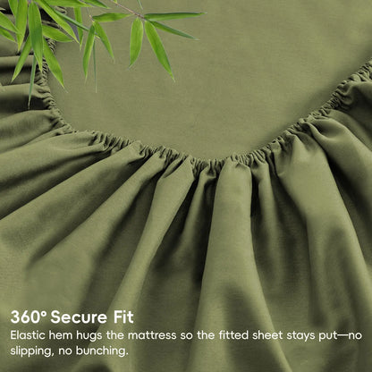 4 Piece Ultra Soft Bamboo Breathable Sheet Set -Hotel 2000TC Breathable Bed Sheets Set with 37 Centimetre Deep Pocket-Breathable Sheets for Hot Sleepers(Olive green,King) - Image 6
