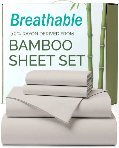 4 Piece Ultra Soft Bamboo Breathable Sheet Set -Hotel 2000TC Breathable Bed Sheets Set with 37 Centimetre Deep Pocket-Breathable Sheets for Hot Sleepers(Silver-gray,King)