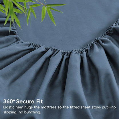 Hotel Breathable Bamboo Fitted Sheet & Pillowcase-3 Piece-Ultra Soft 2000TC Breathable Fitted Bed Sheets Set with 37 Centimetre Deep Pocket-Cooling Sheets for Hot Sleepers(Navy,Queen) - Image 5