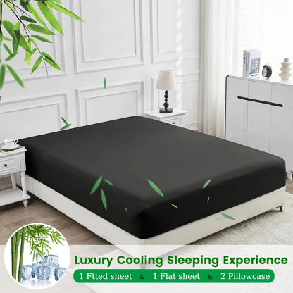 4 Piece Ultra Soft Bamboo Breathable Sheet Set -Hotel 2000TC Breathable Bed Sheets Set with 37 Centimetre Deep Pocket-Breathable Sheets for Hot Sleepers(Black,Queen) - Image 2