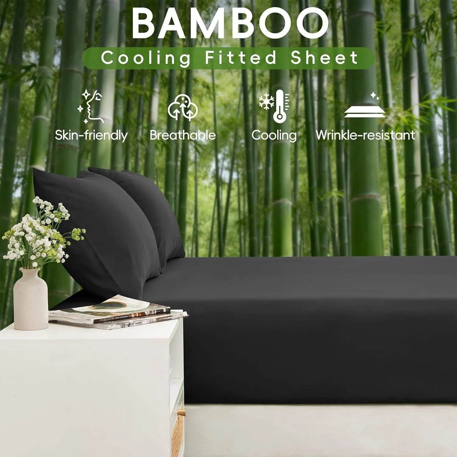 4 Piece Ultra Soft Bamboo Breathable Sheet Set -Hotel 2000TC Breathable Bed Sheets Set with 37 Centimetre Deep Pocket-Breathable Sheets for Hot Sleepers(Black,Queen) - Image 4