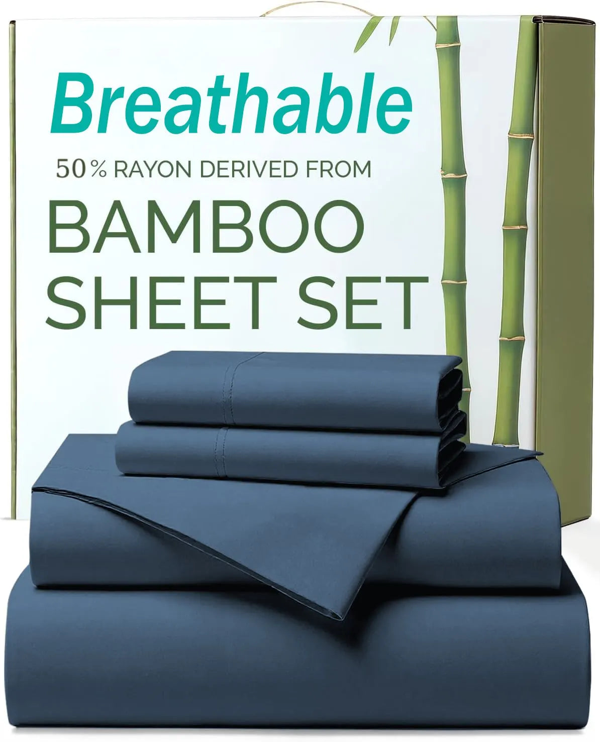 4 Piece Ultra Soft Bamboo Breathable Sheet Set -Hotel 2000TC Breathable Bed Sheets Set with 37 Centimetre Deep Pocket-Breathable Sheets for Hot Sleepers(Navy,Queen)