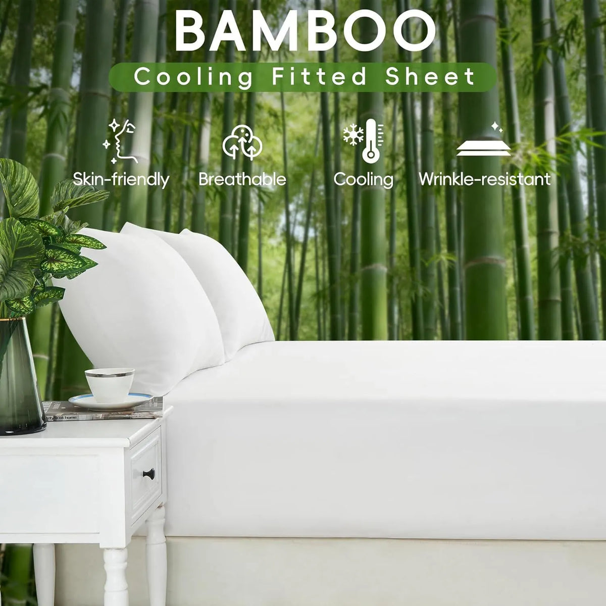 4 Piece Ultra Soft Bamboo Breathable Sheet Set -Hotel 2000TC Breathable Bed Sheets Set with 37 Centimetre Deep Pocket-Breathable Sheets for Hot Sleepers(White,Queen) - Image 3