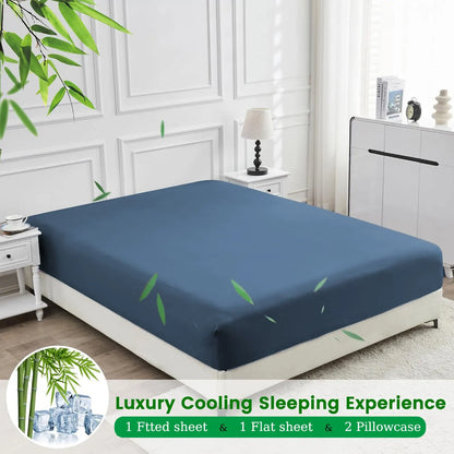 3 Piece Ultra Soft Bamboo Breathable Sheet Set -Hotel 2000TC Breathable Bed Sheets Set with 37 Centimetre Deep Pocket-Breathable Sheets for Hot Sleepers(Navy,Single) - Image 2