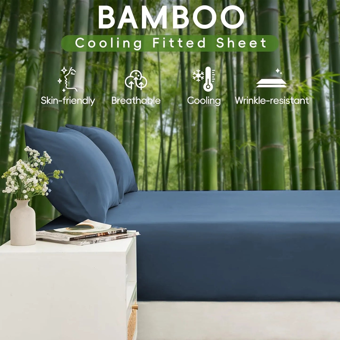 3 Piece Ultra Soft Bamboo Breathable Sheet Set -Hotel 2000TC Breathable Bed Sheets Set with 37 Centimetre Deep Pocket-Breathable Sheets for Hot Sleepers(Navy,Single) - Image 3
