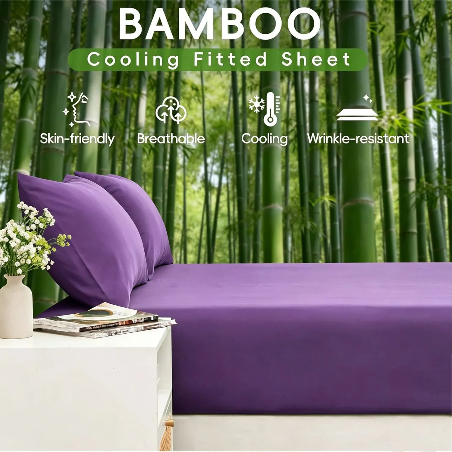 3 Piece Ultra Soft Bamboo Breathable Sheet Set -Hotel 2000TC Breathable Bed Sheets Set with 37 Centimetre Deep Pocket-Breathable Sheets for Hot Sleepers(Purple,Single) - Image 4