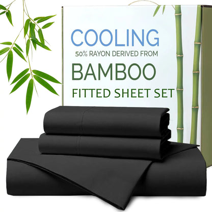 Hotel Breathable Bamboo Fitted Sheet & Pillowcase-3 Piece-Ultra Soft 2000TC Breathable Fitted Bed Sheets Set with 40 Centimetre Deep Pocket-Cooling Sheets for Hot Sleepers(Black,Super King)