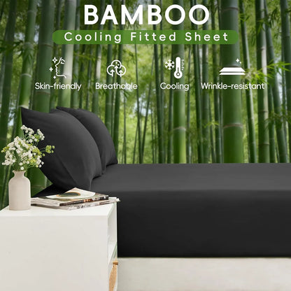 Hotel Breathable Bamboo Fitted Sheet & Pillowcase-3 Piece-Ultra Soft 2000TC Breathable Fitted Bed Sheets Set with 40 Centimetre Deep Pocket-Cooling Sheets for Hot Sleepers(Black,Super King) - Image 2
