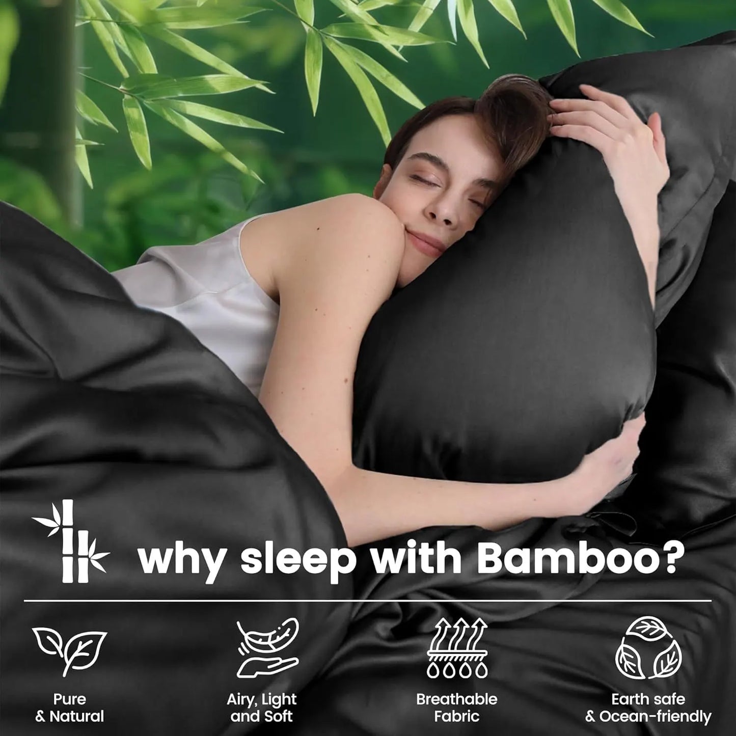 Hotel Breathable Bamboo Fitted Sheet & Pillowcase-3 Piece-Ultra Soft 2000TC Breathable Fitted Bed Sheets Set with 40 Centimetre Deep Pocket-Cooling Sheets for Hot Sleepers(Black,Super King) - Image 3