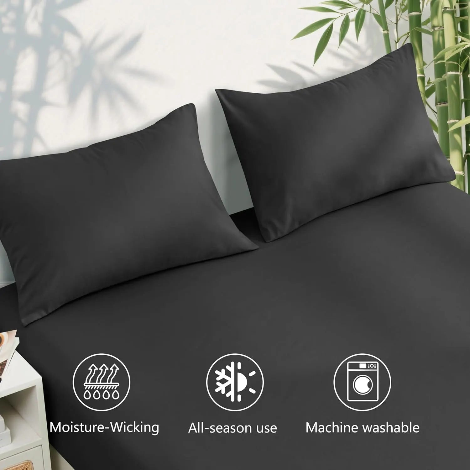 Hotel Breathable Bamboo Fitted Sheet & Pillowcase-3 Piece-Ultra Soft 2000TC Breathable Fitted Bed Sheets Set with 40 Centimetre Deep Pocket-Cooling Sheets for Hot Sleepers(Black,Super King) - Image 4