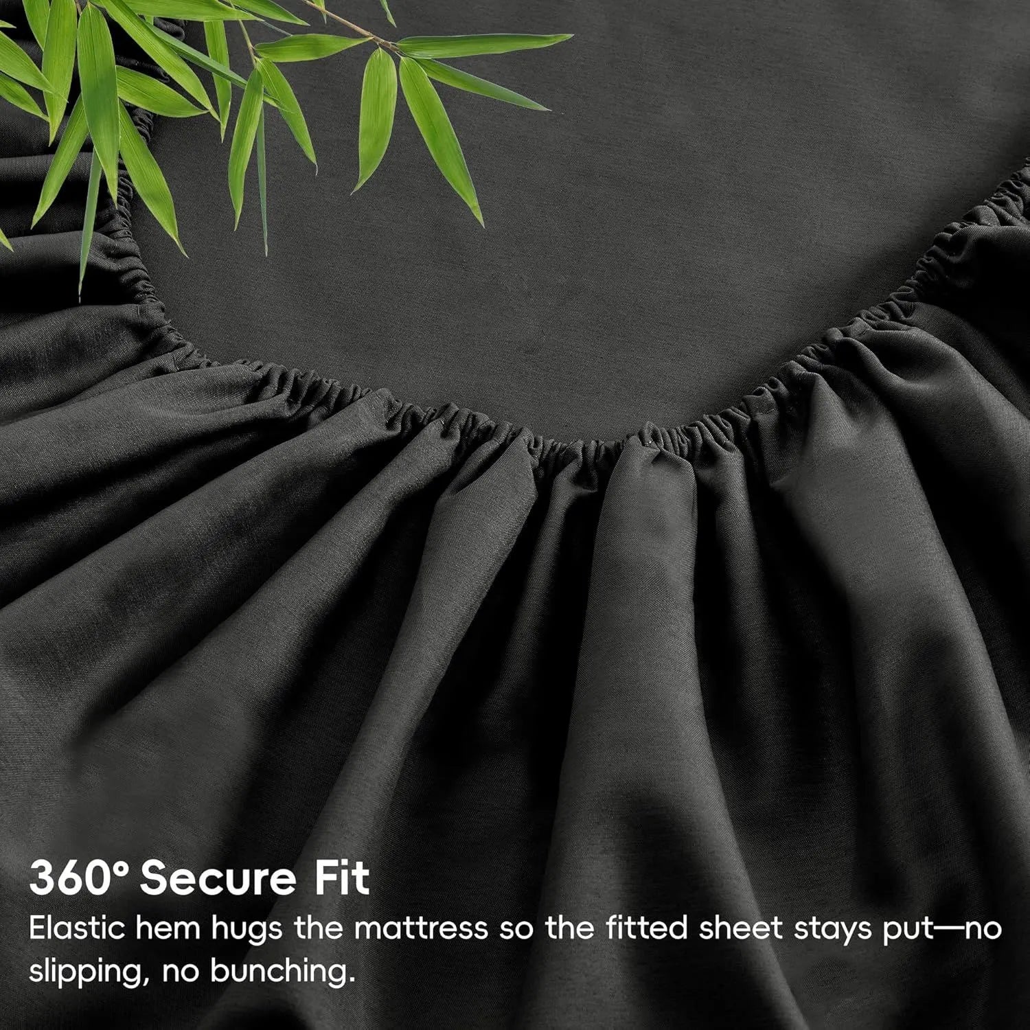 Hotel Breathable Bamboo Fitted Sheet & Pillowcase-3 Piece-Ultra Soft 2000TC Breathable Fitted Bed Sheets Set with 40 Centimetre Deep Pocket-Cooling Sheets for Hot Sleepers(Black,Super King) - Image 6