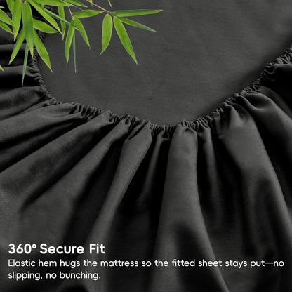 Hotel Breathable Bamboo Fitted Sheet & Pillowcase-3 Piece-Ultra Soft 2000TC Breathable Fitted Bed Sheets Set with 40 Centimetre Deep Pocket-Cooling Sheets for Hot Sleepers(Black,Super King) - Image 6