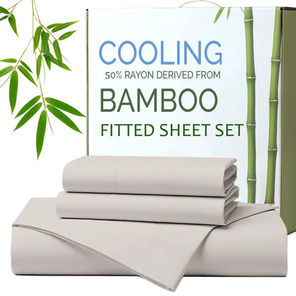 Hotel Breathable Bamboo Fitted Sheet & Pillowcase-3 Piece-Ultra Soft 2000TC Breathable Fitted Bed Sheets Set with 40 Centimetre Deep Pocket-Cooling Sheets for Hot Sleepers(Silver-gray,Super King)