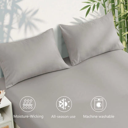 Hotel Breathable Bamboo Fitted Sheet & Pillowcase-3 Piece-Ultra Soft 2000TC Breathable Fitted Bed Sheets Set with 40 Centimetre Deep Pocket-Cooling Sheets for Hot Sleepers(Silver-gray,Super King) - Image 4