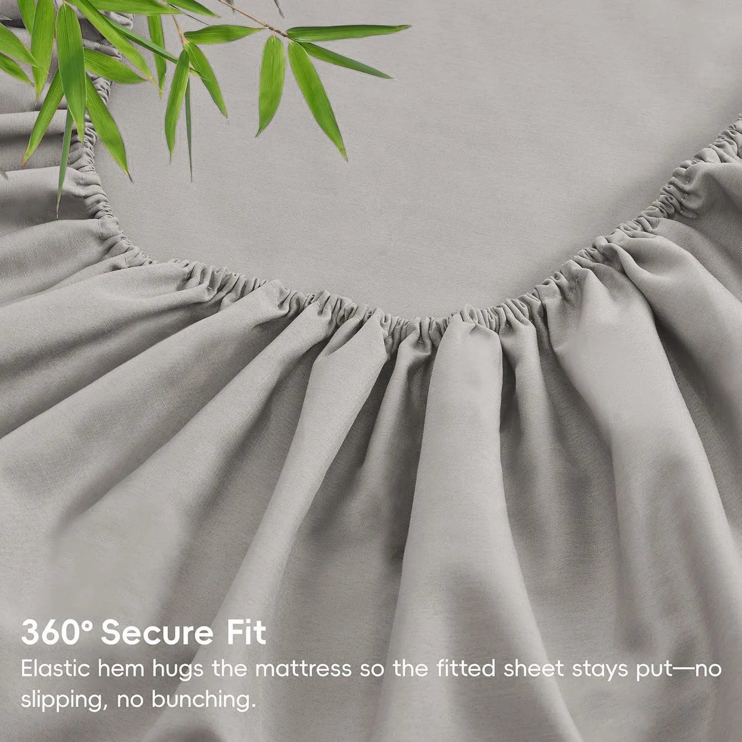 Hotel Breathable Bamboo Fitted Sheet & Pillowcase-3 Piece-Ultra Soft 2000TC Breathable Fitted Bed Sheets Set with 40 Centimetre Deep Pocket-Cooling Sheets for Hot Sleepers(Silver-gray,Super King) - Image 6