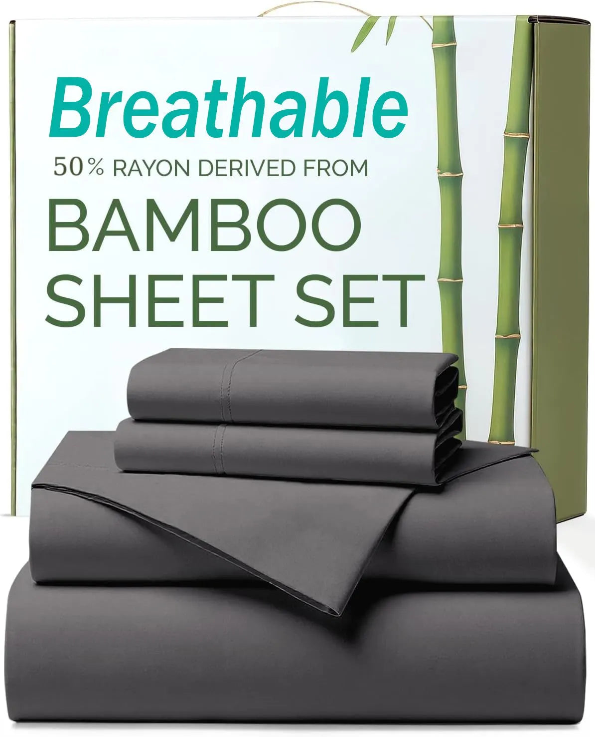 4 Piece Ultra Soft Bamboo Breathable Sheet Set -Hotel 2000TC Breathable Bed Sheets Set with 40 Centimetre Deep Pocket-Breathable Sheets for Hot Sleepers(Grey,Super King)