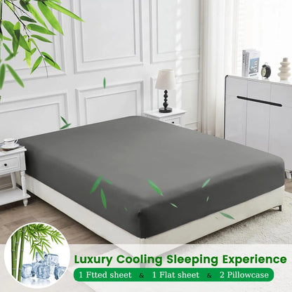 4 Piece Ultra Soft Bamboo Breathable Sheet Set -Hotel 2000TC Breathable Bed Sheets Set with 40 Centimetre Deep Pocket-Breathable Sheets for Hot Sleepers(Grey,Super King) - Image 2