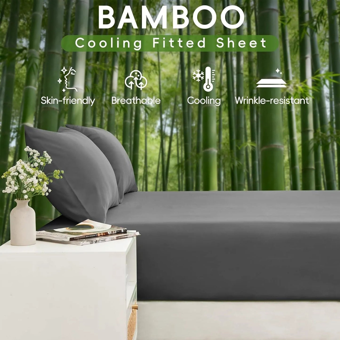 4 Piece Ultra Soft Bamboo Breathable Sheet Set -Hotel 2000TC Breathable Bed Sheets Set with 40 Centimetre Deep Pocket-Breathable Sheets for Hot Sleepers(Grey,Super King) - Image 5