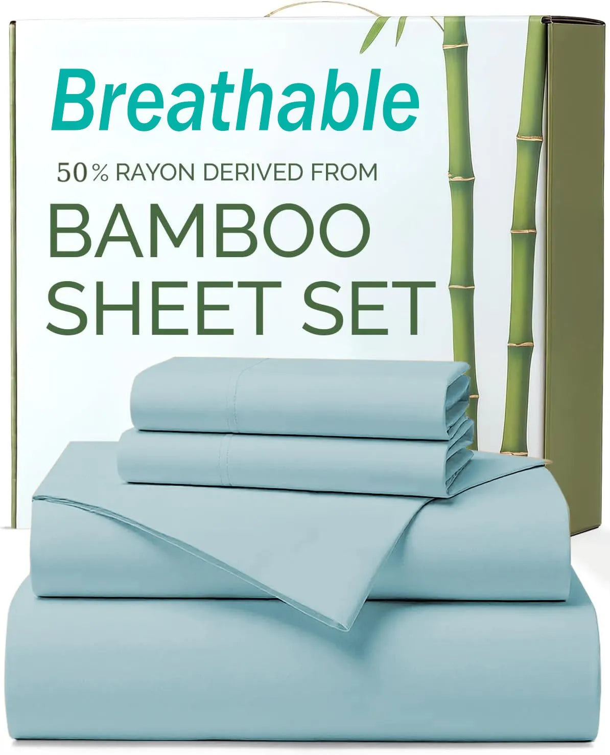 4 Piece Ultra Soft Bamboo Breathable Sheet Set -Hotel 2000TC Breathable Bed Sheets Set with 40 Centimetre Deep Pocket-Breathable Sheets for Hot Sleepers(Sky Blue,Super King)