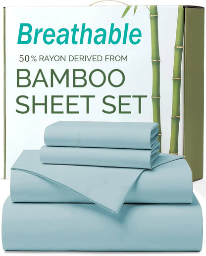 4 Piece Ultra Soft Bamboo Breathable Sheet Set -Hotel 2000TC Breathable Bed Sheets Set with 40 Centimetre Deep Pocket-Breathable Sheets for Hot Sleepers(Sky Blue,Super King)