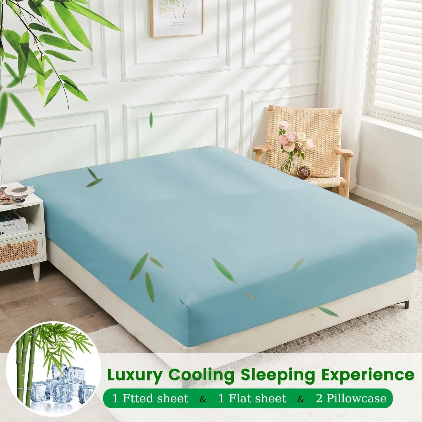 4 Piece Ultra Soft Bamboo Breathable Sheet Set -Hotel 2000TC Breathable Bed Sheets Set with 40 Centimetre Deep Pocket-Breathable Sheets for Hot Sleepers(Sky Blue,Super King) - Image 2