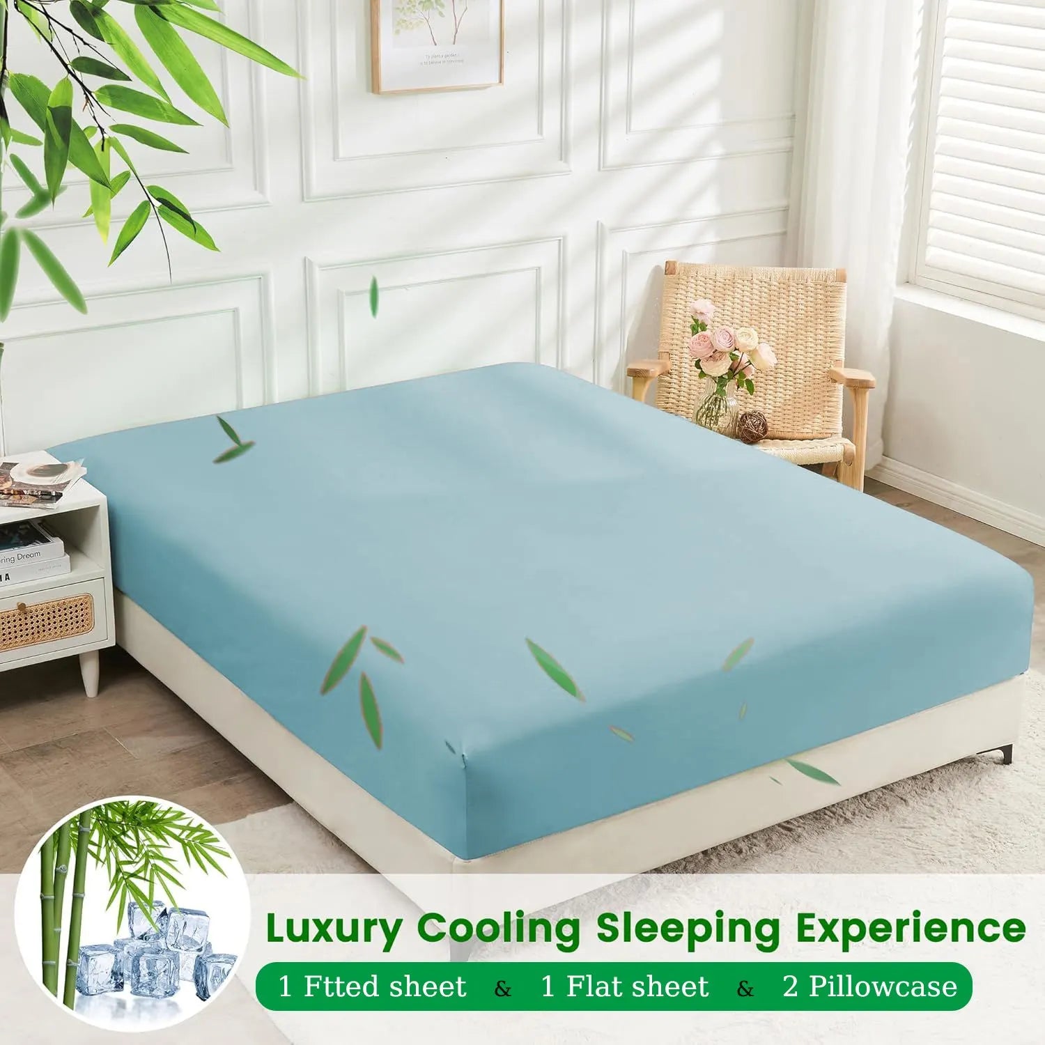 4 Piece Ultra Soft Bamboo Breathable Sheet Set -Hotel 2000TC Breathable Bed Sheets Set with 40 Centimetre Deep Pocket-Breathable Sheets for Hot Sleepers(Sky Blue,Super King) - Image 2