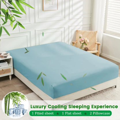 4 Piece Ultra Soft Bamboo Breathable Sheet Set -Hotel 2000TC Breathable Bed Sheets Set with 40 Centimetre Deep Pocket-Breathable Sheets for Hot Sleepers(Sky Blue,Super King) - Image 2