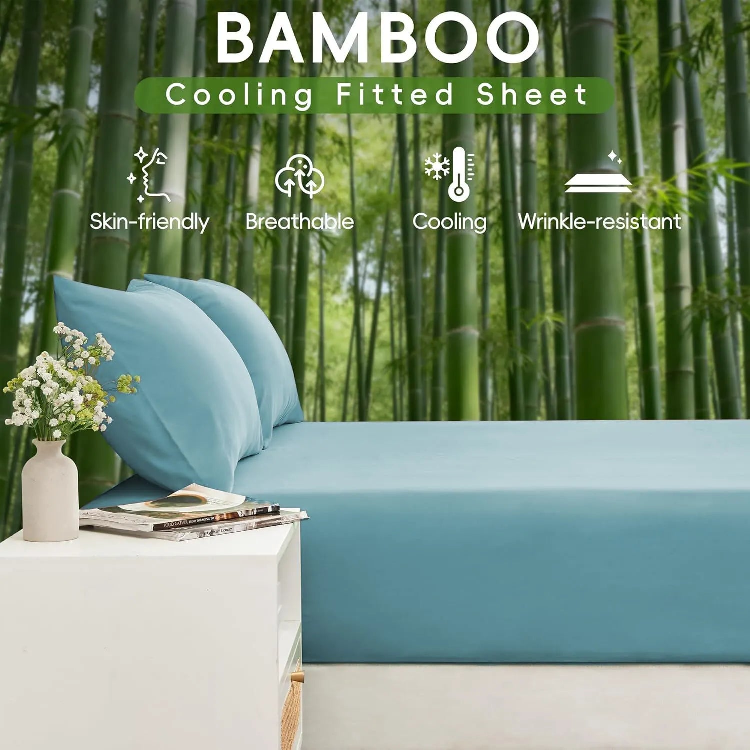 4 Piece Ultra Soft Bamboo Breathable Sheet Set -Hotel 2000TC Breathable Bed Sheets Set with 40 Centimetre Deep Pocket-Breathable Sheets for Hot Sleepers(Sky Blue,Super King) - Image 3