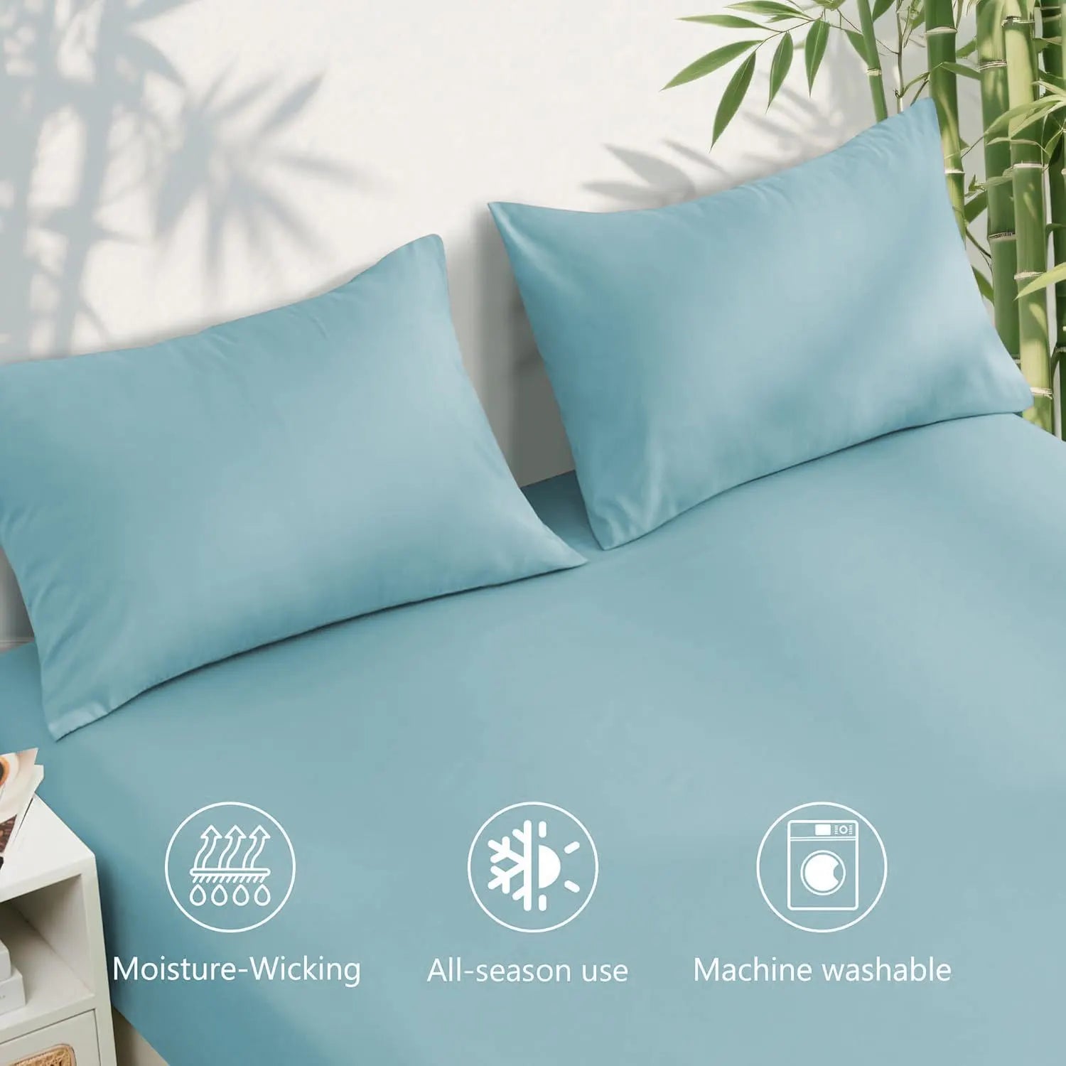 4 Piece Ultra Soft Bamboo Breathable Sheet Set -Hotel 2000TC Breathable Bed Sheets Set with 40 Centimetre Deep Pocket-Breathable Sheets for Hot Sleepers(Sky Blue,Super King) - Image 4