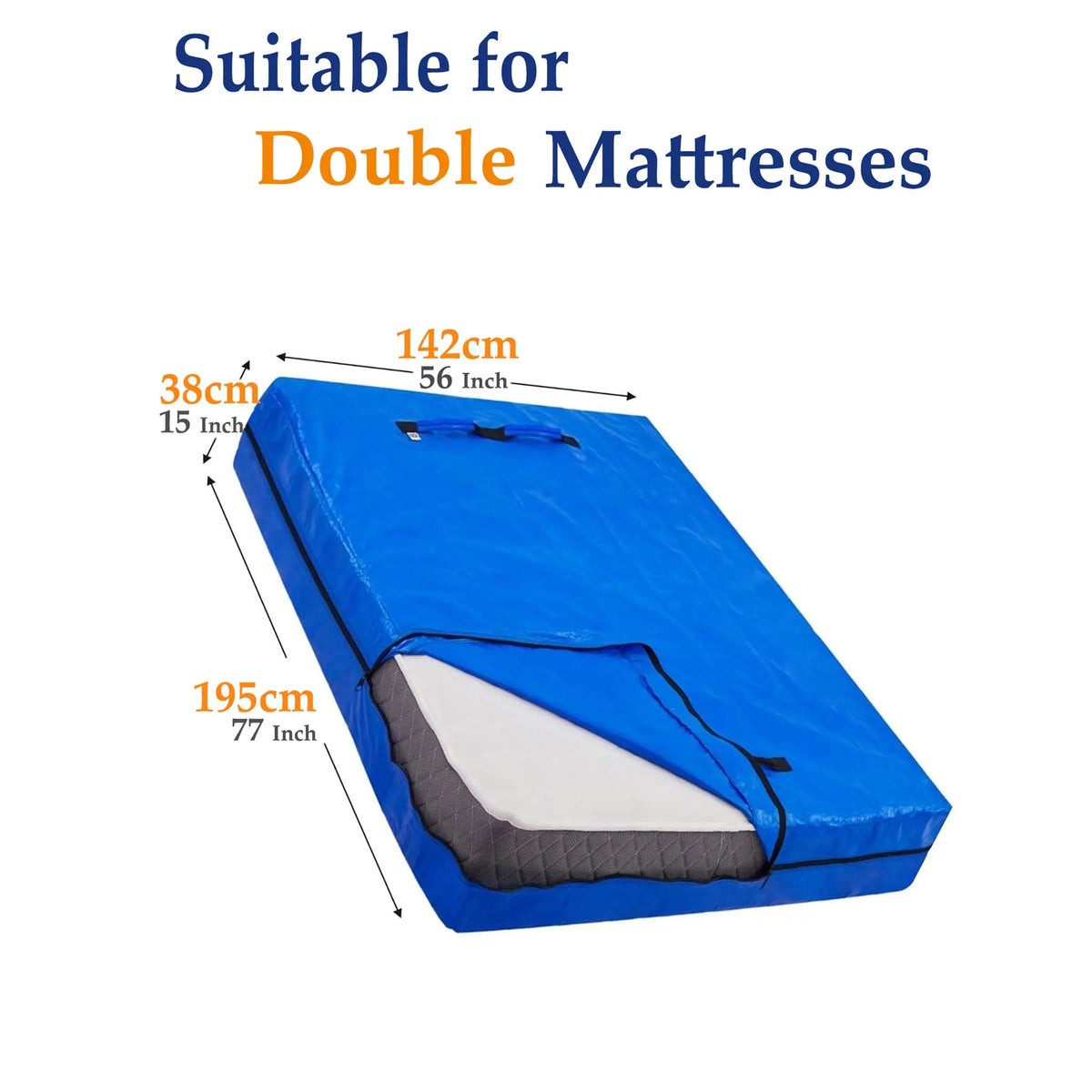 Mattress Bag Mattresses Protector Plastic Moving Storage Dust Cover Carry Bed Waterproof Zipper Packing Reusable Disposal, Extra Thick Heavy Duty, with Handles(Double) - Image 8