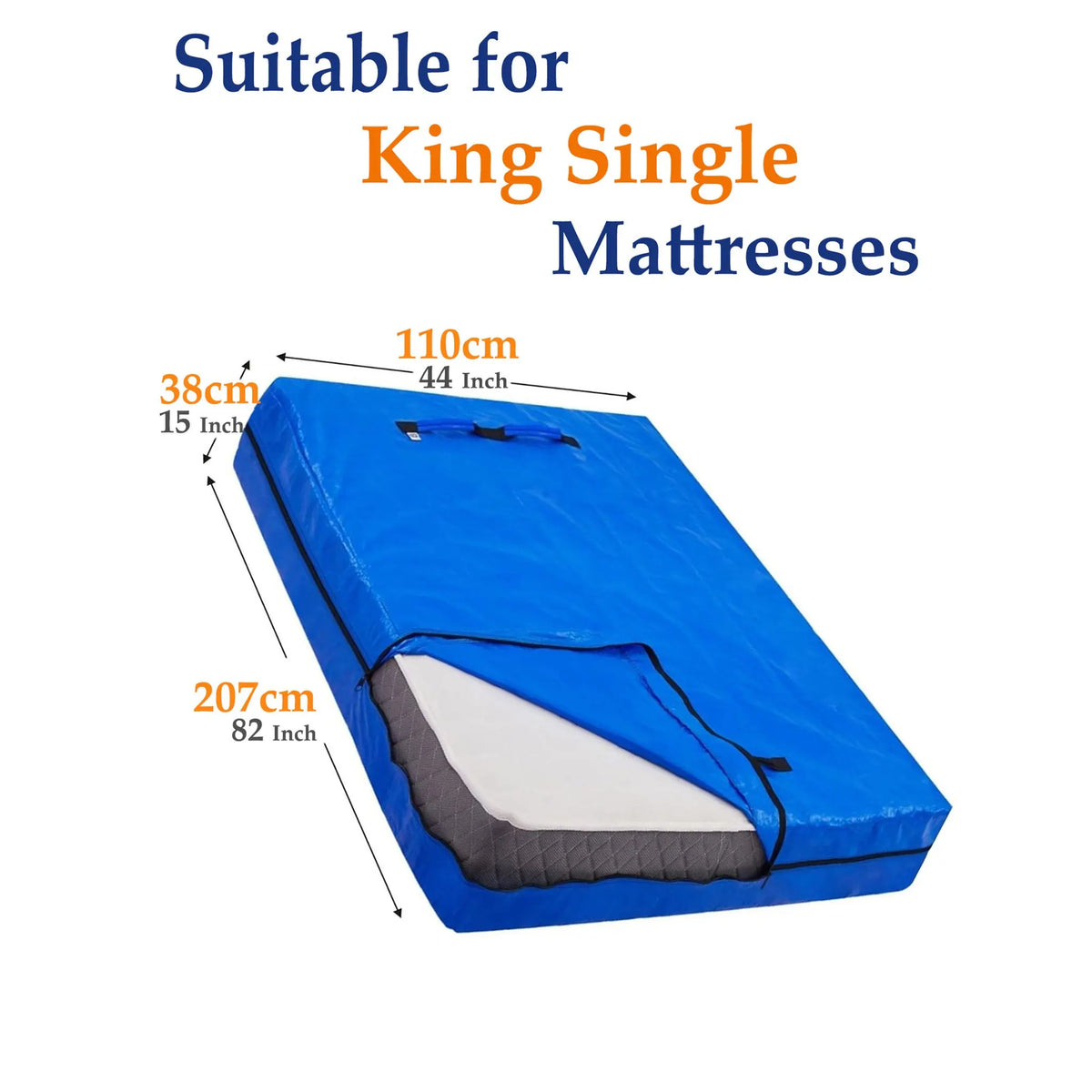 Mattress Bag Mattresses Protector Plastic Moving Storage Dust Cover Carry Bed Waterproof Zipper Packing Reusable Disposal, Extra Thick Heavy Duty, with Handles(King Single) - Image 8
