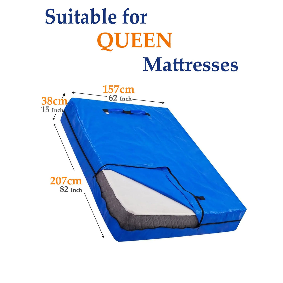 Mattress Bag Mattresses Protector Plastic Moving Storage Dust Cover Carry Bed Waterproof Zipper Packing Reusable Disposal, Extra Thick Heavy Duty, with Handles(Queen） - Image 8