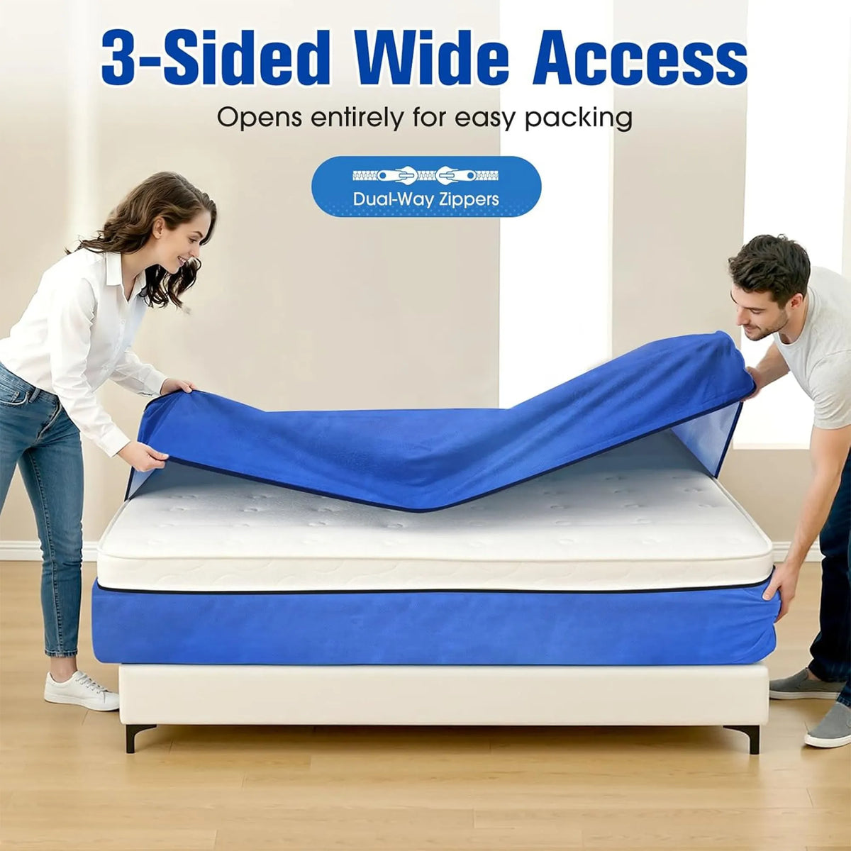 Waterproof Mattress Bag Mattresses Protector Plastic Moving Storage Dust Cover Carry Bed Zipper Packing Reusable Disposal, Extra Thick Heavy Duty, with 8 Handles(Double) - Image 3