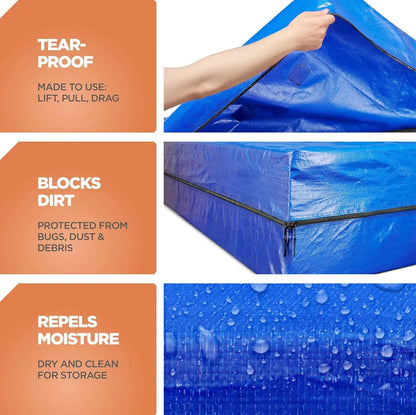 Waterproof Mattress Bag Mattresses Protector Plastic Moving Storage Dust Cover Carry Bed Zipper Packing Reusable Disposal, Extra Thick Heavy Duty, with 8 Handles(Double) - Image 4