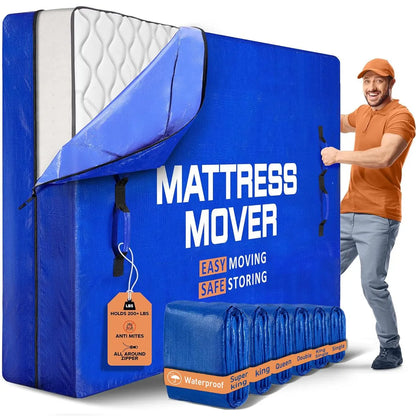 Waterproof Mattress Bag Mattresses Protector Plastic Moving Storage Dust Cover Carry Bed Zipper Packing Reusable Disposal, Extra Thick Heavy Duty, with 8 Handles（King)