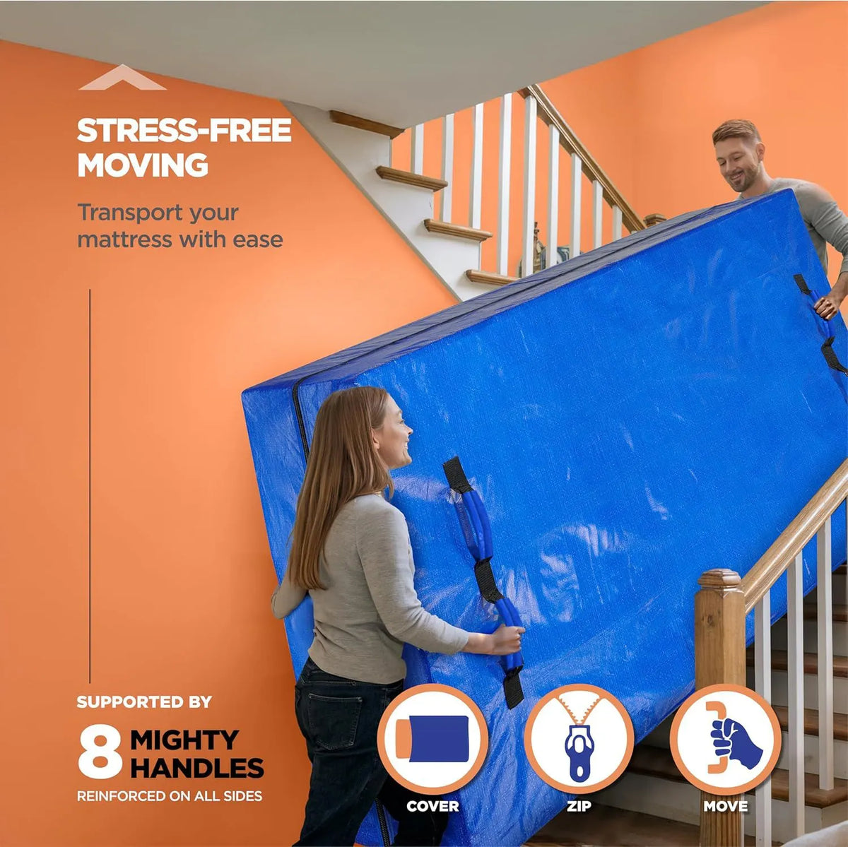 Waterproof Mattress Bag Mattresses Protector Plastic Moving Storage Dust Cover Carry Bed Zipper Packing Reusable Disposal, Extra Thick Heavy Duty, with 8 Handles（King) - Image 2