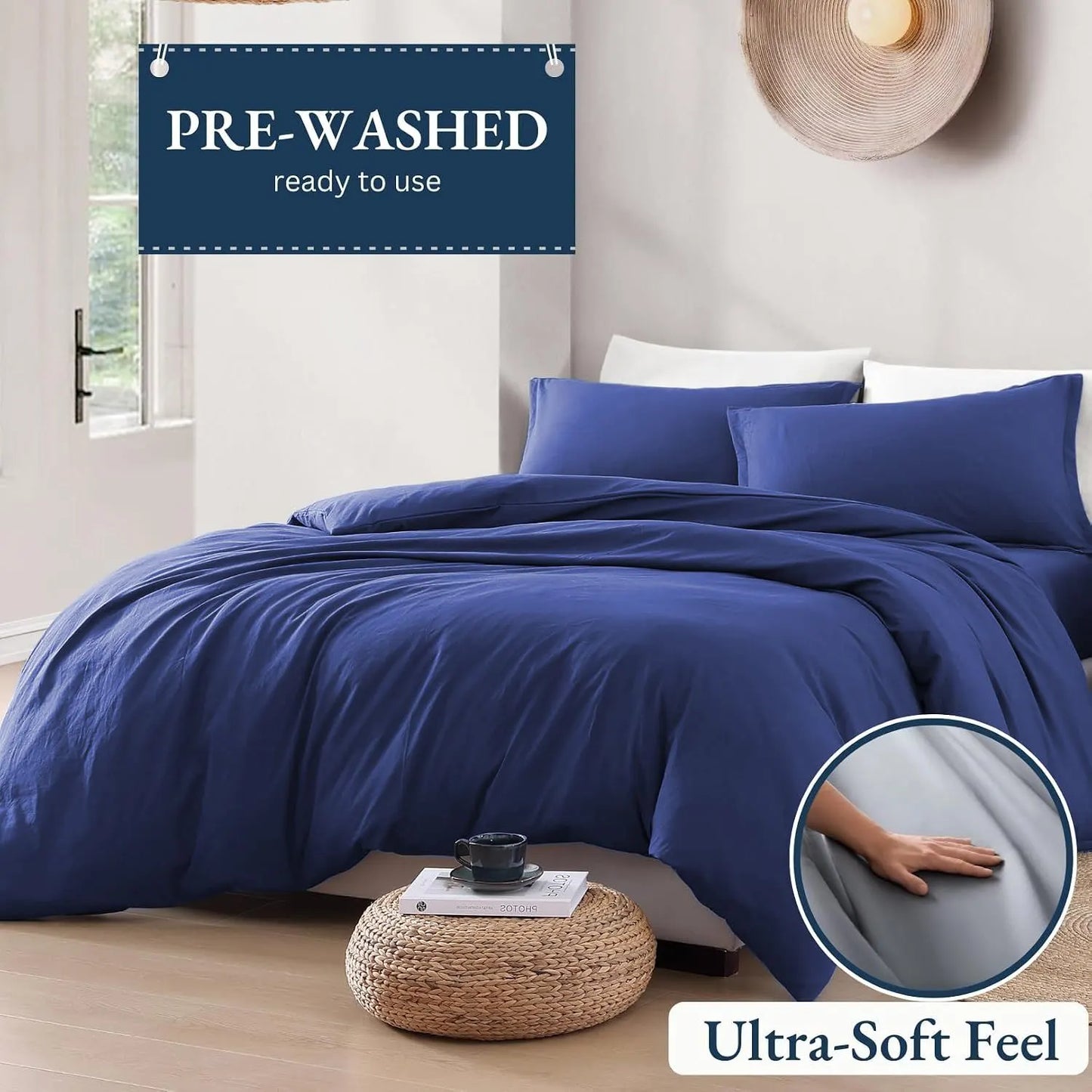 Hotel Soft Microfiber Duvet Cover Set-2000TC Quilt Cover Set & Pillowcases -1 Donna Cover Zipper Closure & 1 x Pillowcases-Breathable Bedding - Wrinkle, Fade, Stain Resistant(Royal blue,Double) - Image 3