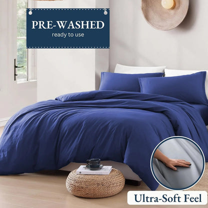 Hotel Soft Microfiber Duvet Cover Set-2000TC Quilt Cover Set & Pillowcases -1 Donna Cover Zipper Closure & 1 x Pillowcases-Breathable Bedding - Wrinkle, Fade, Stain Resistant(Royal blue,Double) - Image 3