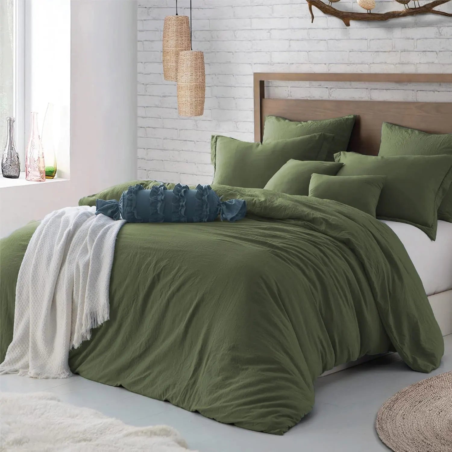 Hotel Soft Microfiber Duvet Cover Set-2000TC Quilt Cover Set & Pillowcases -1 Donna Cover Zipper Closure & 1 x Pillowcases-Breathable Bedding - Wrinkle, Fade, Stain Resistant(Olive green,Double)