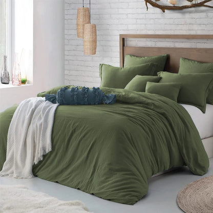 Hotel Soft Microfiber Duvet Cover Set-2000TC Quilt Cover Set & Pillowcases -1 Donna Cover Zipper Closure & 1 x Pillowcases-Breathable Bedding - Wrinkle, Fade, Stain Resistant(Olive green,Double)