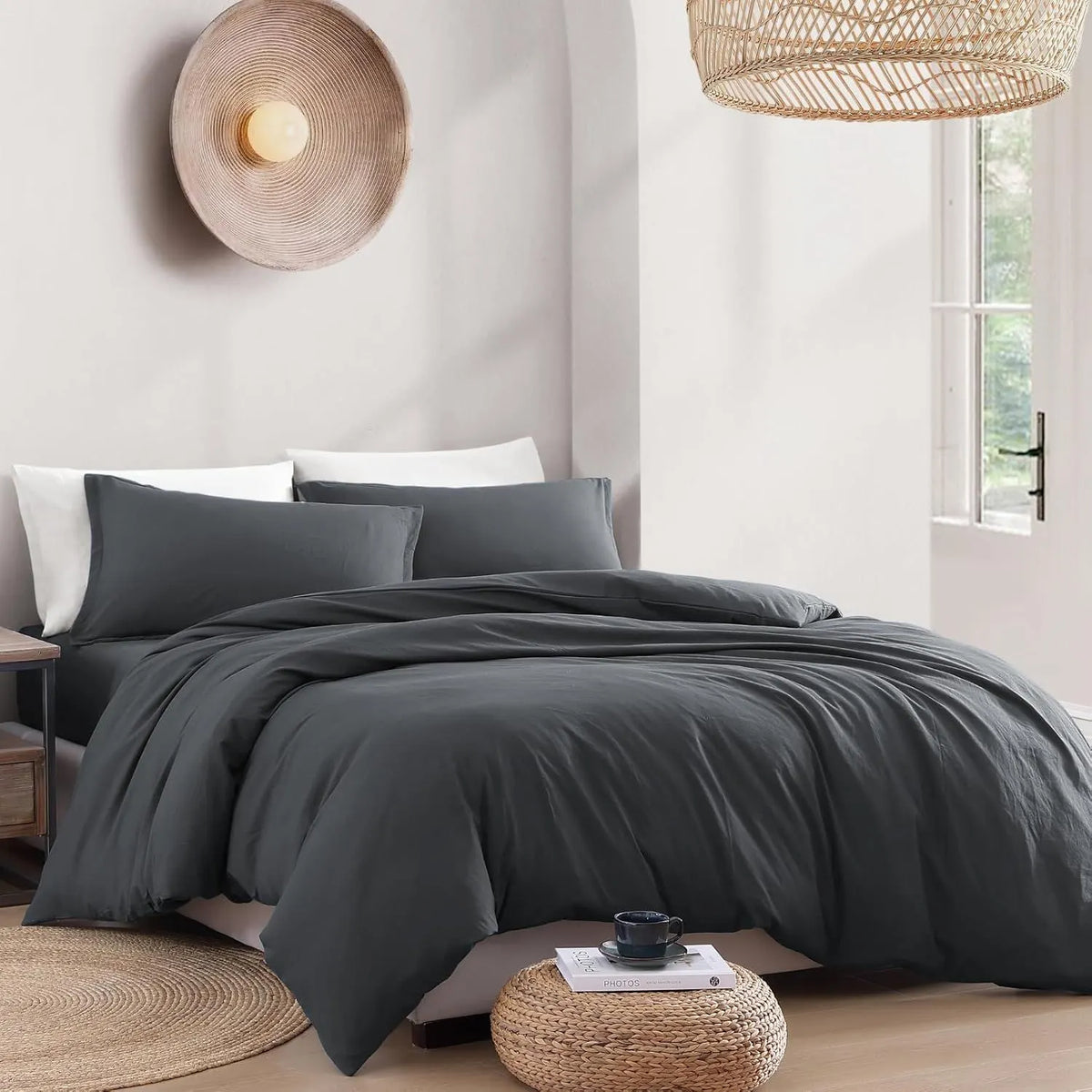 Hotel Soft Microfiber Duvet Cover Set-2000TC Quilt Cover Set & Pillowcases -1 Donna Cover Zipper Closure & 1 x Pillowcases-Breathable Bedding - Wrinkle, Fade, Stain Resistant(Dark gray,Double) - Image 7