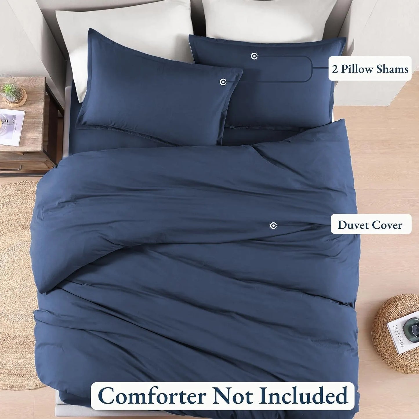 Hotel Soft Microfiber Duvet Cover Set-2000TC Quilt Cover Set & Pillowcases -1 Donna Cover Zipper Closure & 1 x Pillowcases-Breathable Bedding - Wrinkle, Fade, Stain Resistant(Navy,King) - Image 4