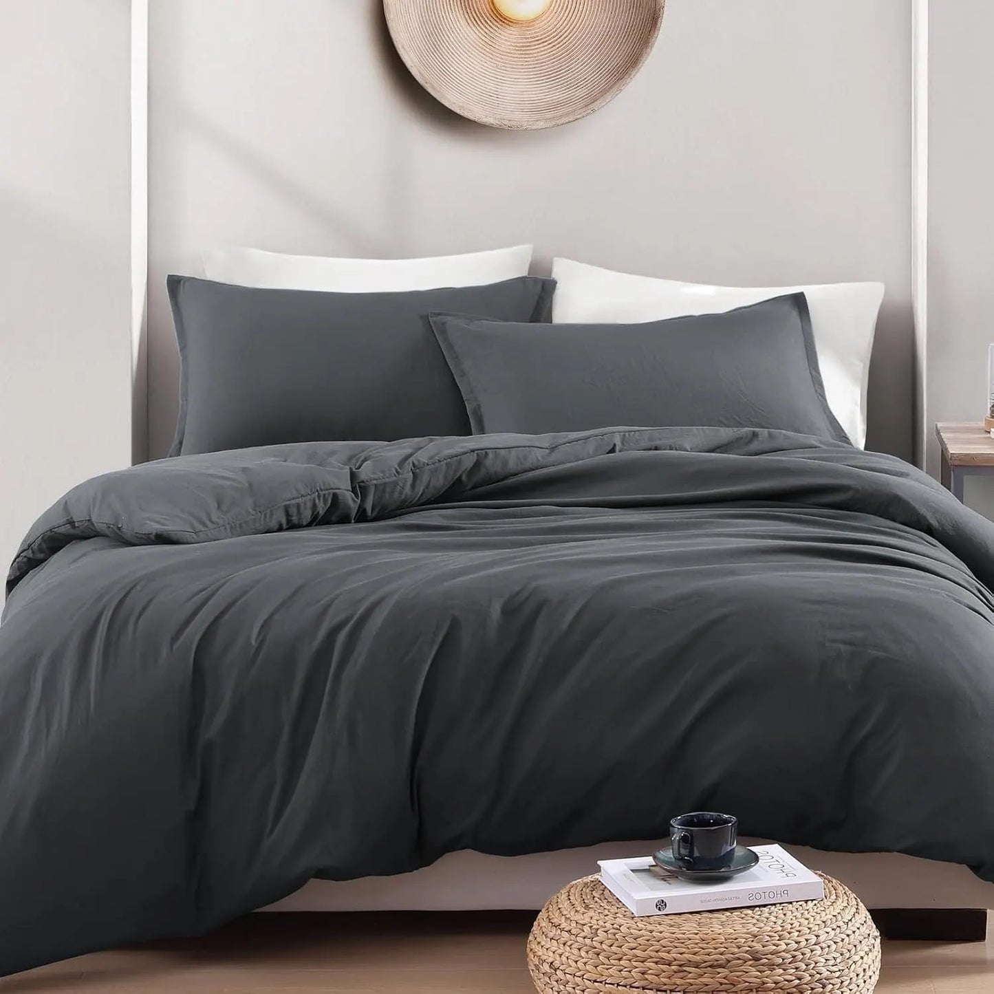 Hotel Soft Microfiber Duvet Cover Set-2000TC Quilt Cover Set & Pillowcases -1 Donna Cover Zipper Closure & 1 x Pillowcases-Breathable Bedding - Wrinkle, Fade, Stain Resistant(Dark gray,King) - Image 2