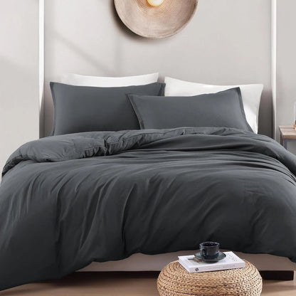 Hotel Soft Microfiber Duvet Cover Set-2000TC Quilt Cover Set & Pillowcases -1 Donna Cover Zipper Closure & 1 x Pillowcases-Breathable Bedding - Wrinkle, Fade, Stain Resistant(Dark gray,King) - Image 2
