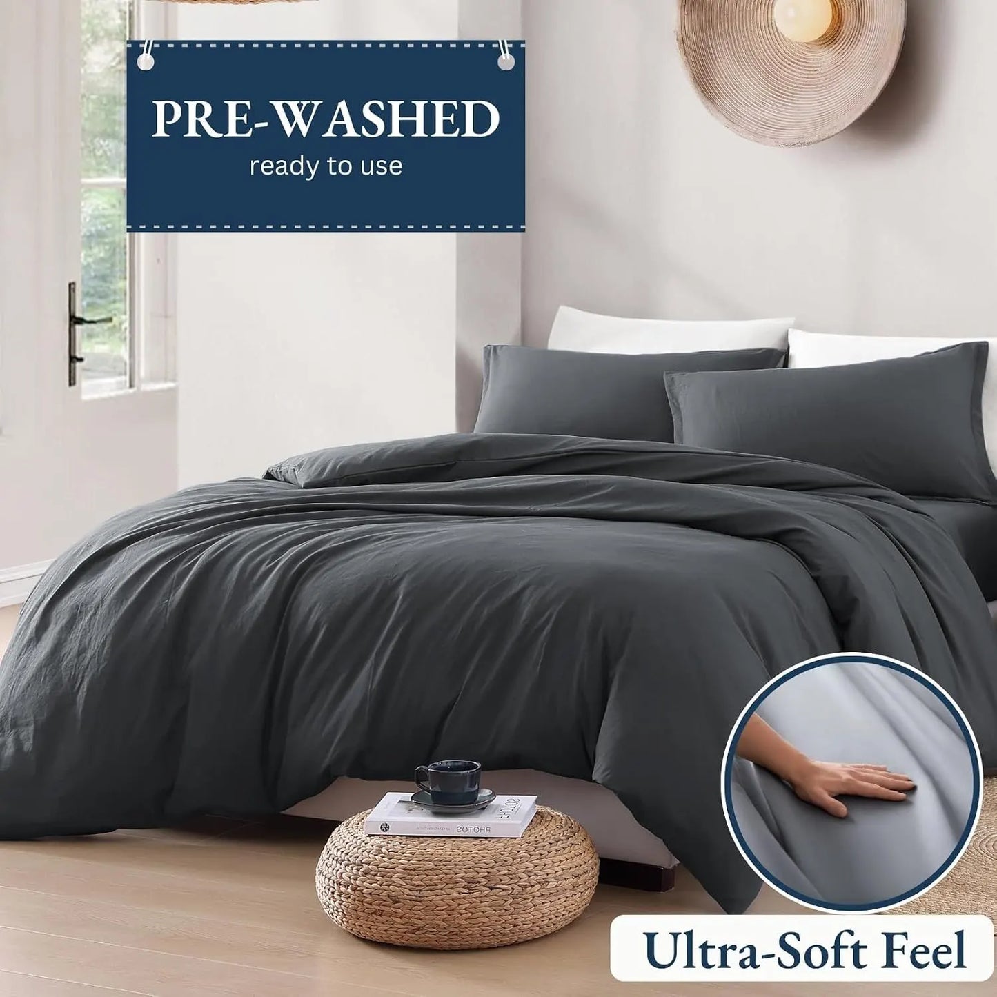 Hotel Soft Microfiber Duvet Cover Set-2000TC Quilt Cover Set & Pillowcases -1 Donna Cover Zipper Closure & 1 x Pillowcases-Breathable Bedding - Wrinkle, Fade, Stain Resistant(Dark gray,King) - Image 3