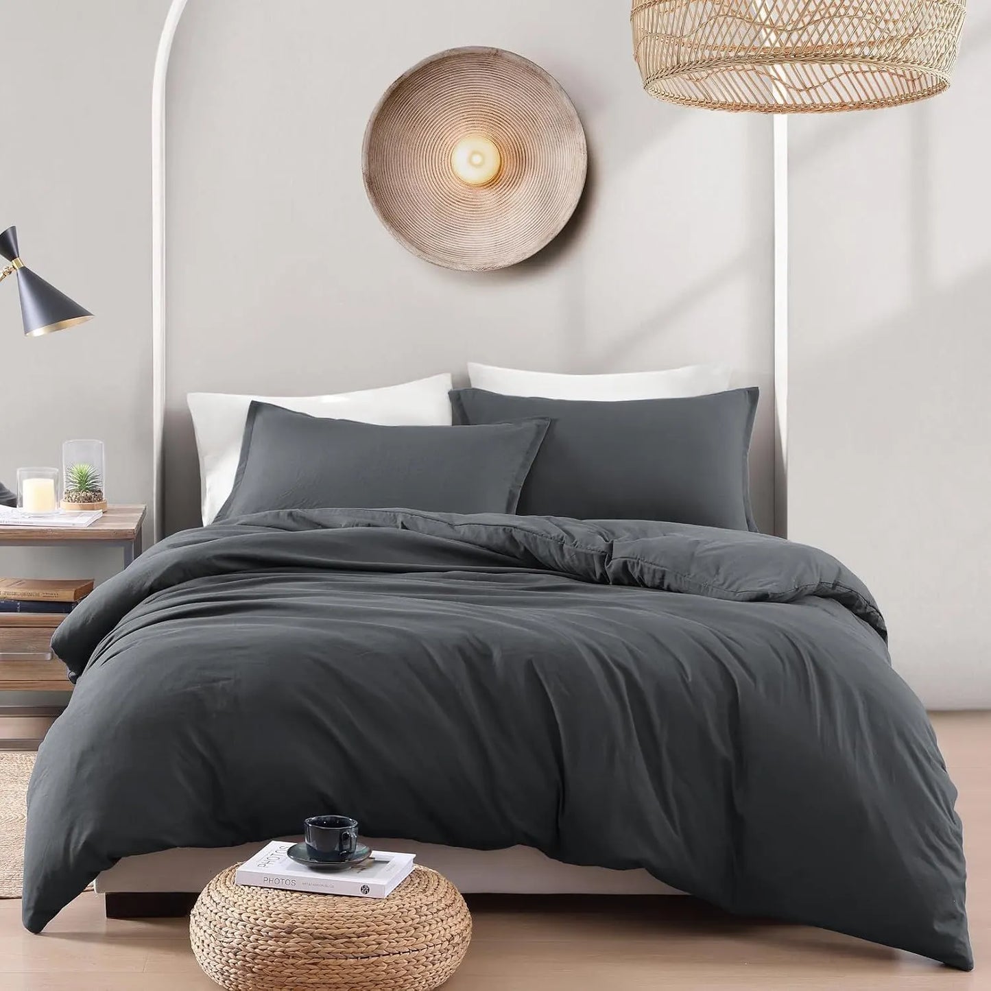 Hotel Soft Microfiber Duvet Cover Set-2000TC Quilt Cover Set & Pillowcases -1 Donna Cover Zipper Closure & 1 x Pillowcases-Breathable Bedding - Wrinkle, Fade, Stain Resistant(Dark gray,King) - Image 6