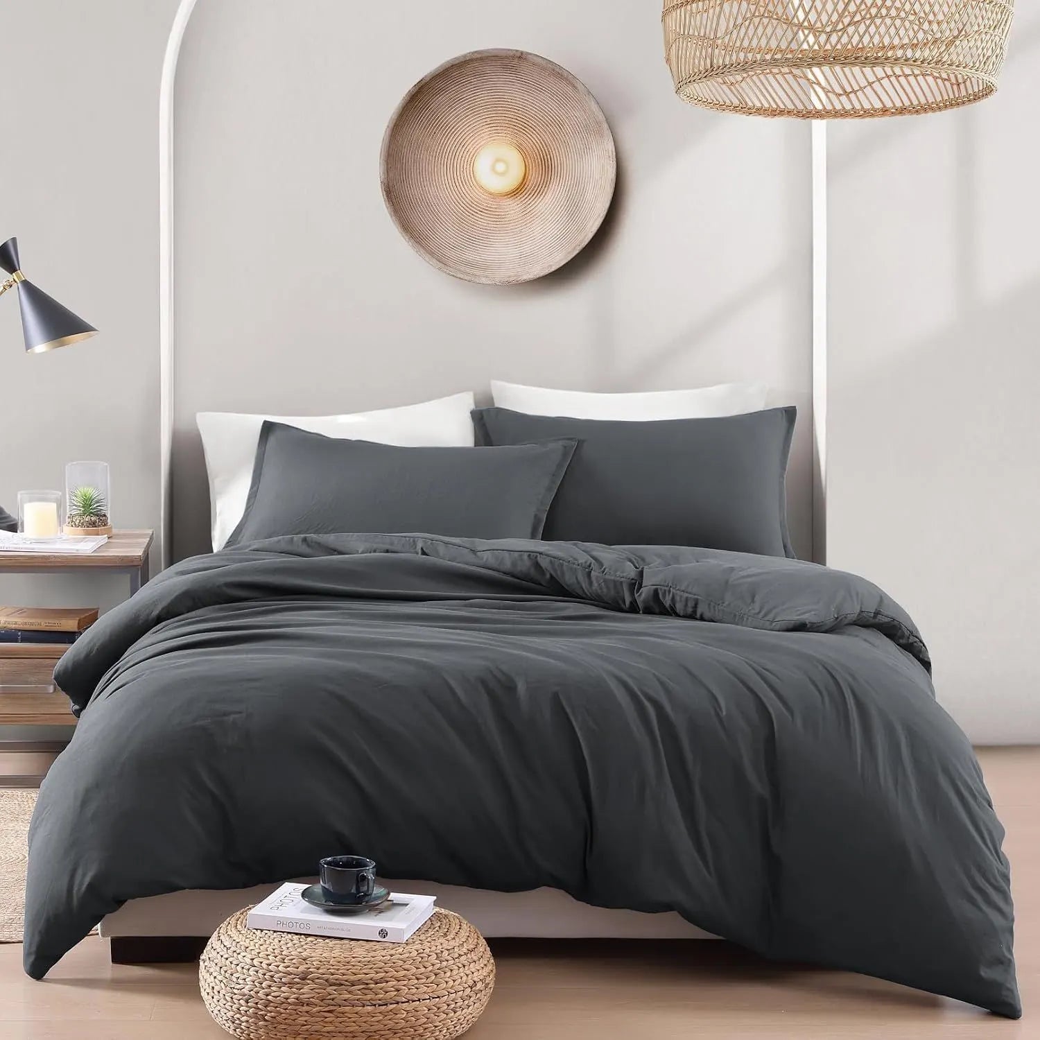 Hotel Soft Microfiber Duvet Cover Set-2000TC Quilt Cover Set & Pillowcases -1 Donna Cover Zipper Closure & 1 x Pillowcases-Breathable Bedding - Wrinkle, Fade, Stain Resistant(Dark gray,King) - Image 6