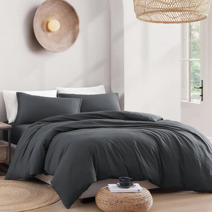 Hotel Soft Microfiber Duvet Cover Set-2000TC Quilt Cover Set & Pillowcases -1 Donna Cover Zipper Closure & 1 x Pillowcases-Breathable Bedding - Wrinkle, Fade, Stain Resistant(Dark gray,King) - Image 7